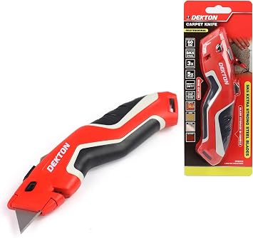 Dekton Carpet Knife Heavy Duty Razor Blade Utility Knife for Cutting Carpets, Vinyl, and Flooring Materials | Ergonomic Soft-Grip Handle | Quick Blade Change | Ideal for DIY and Professional Use