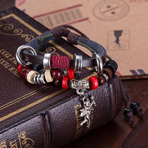 Leather Multi-Strand Cupid Charm Bracelet, Gift for Her