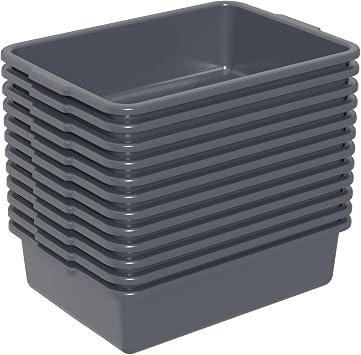 12-Pack Bus Box Commercial, 13 L Dishpan Tub for Restaurant, Gray