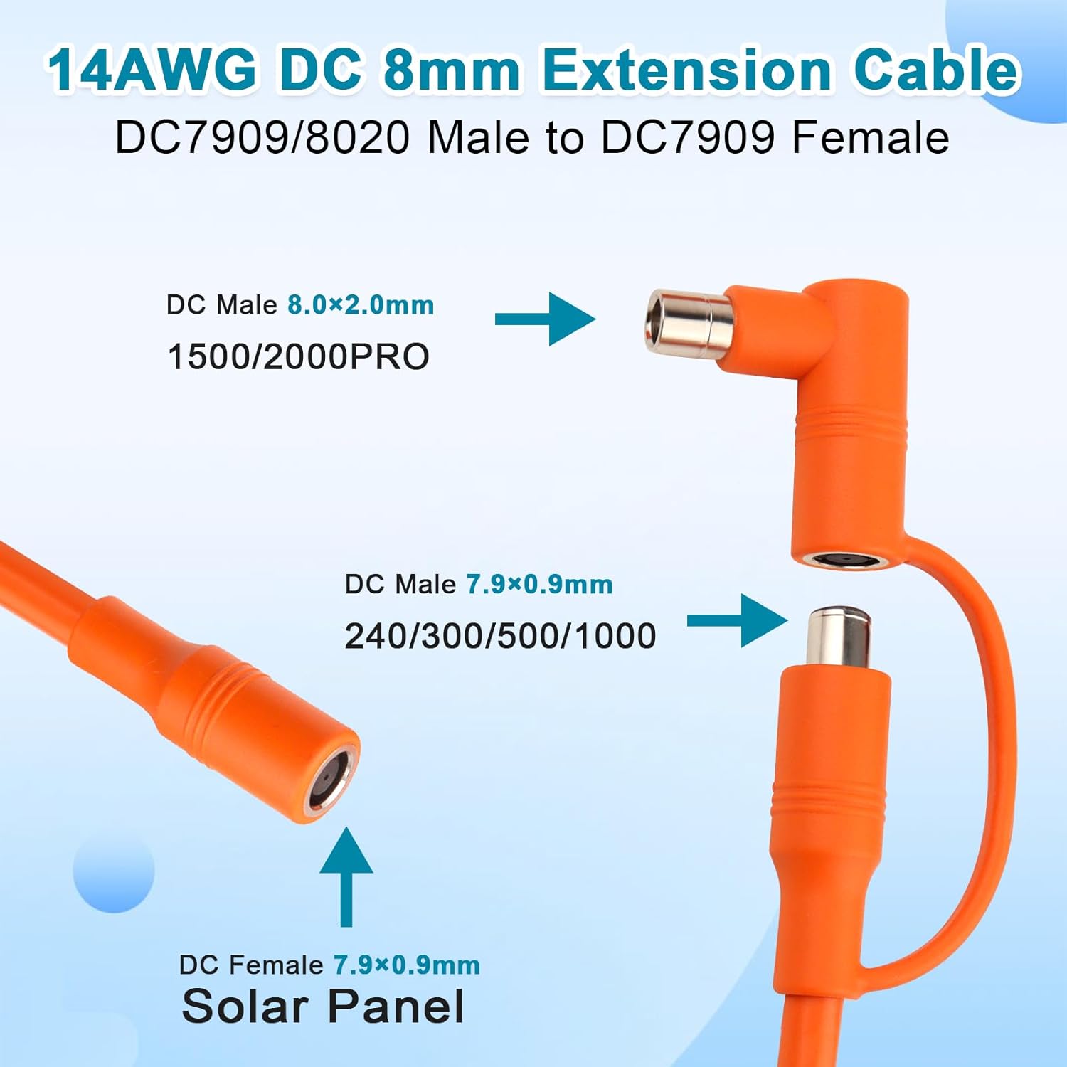 14AWG DC 8mm Extension Cable for Jackery Solar Generator, 30FT DC7909 Female to DC7909/8020 Male Power Cord, Compatible with Jackery Explorer 240/300/500/1000/1500/2000 Pro & SolarSaga Panels