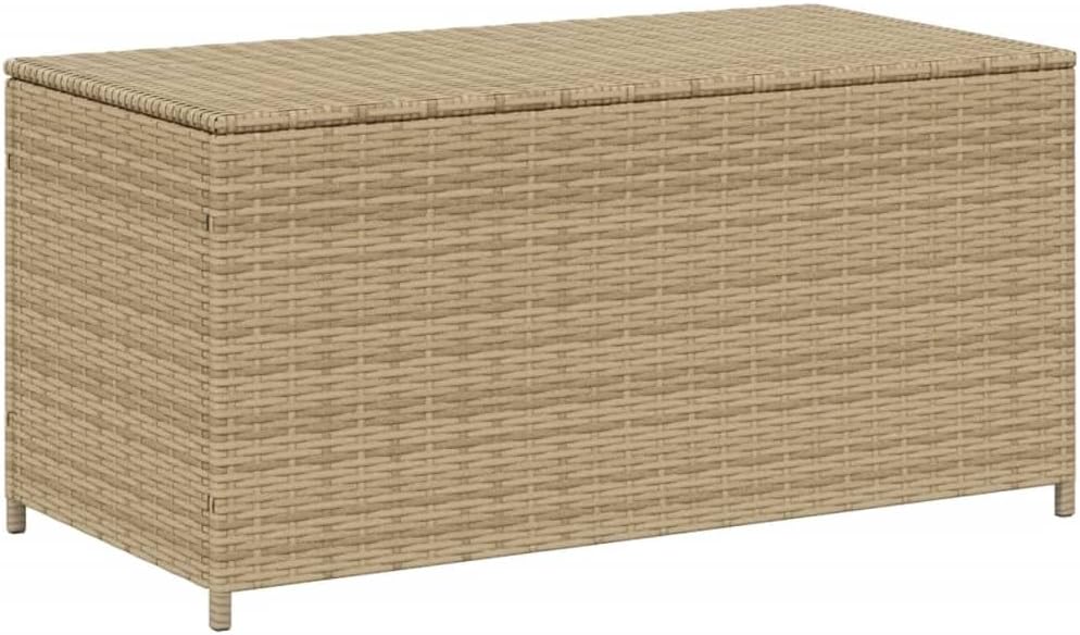 Outdoor Storage Box, Waterproof PE Rattan Deck Box for Patio Furniture, 50 Gallon Garden Cushion Storage Bin with Gas Spring Lid, Beige
