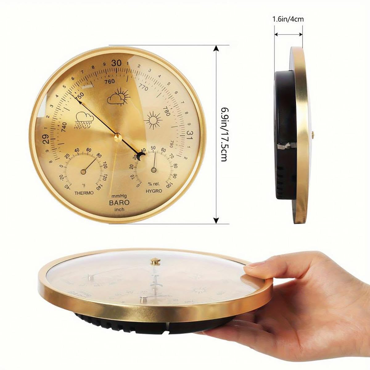 3 in 1 Barometer Thermometer Hygrometer Wall Hanging,All-Season Wall Hanging Analog Weather Station,Retro Style,Barometer Weather Station for Home Fishing Office Garden Outdoor Indoor