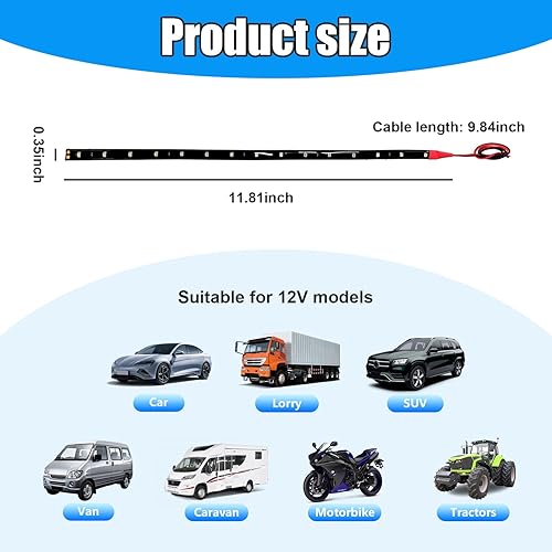 Miniatura 2 de Dickno 6 tiras de 15 luces LED para debajo de la carrocería, 1 pie y 12 V, impermeable, tira de luz LED interior y exterior con cable de 6 pulgadas,