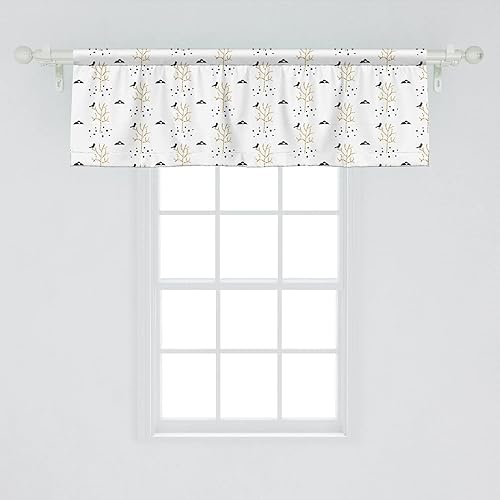 Miniatura 20 de Ambesonne Cenefa de Ventana Natural, Adorno de Estilo Escandinavo con Árboles Desnudos y Pájaros, Cenefa de Cortina para Decoración de Cocina y