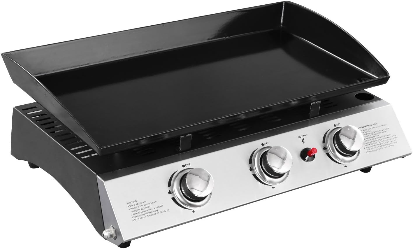 Plancha Gaz Mérida 3 Brûleurs – 6 KW, Acier Noir, Marque Happy Garden