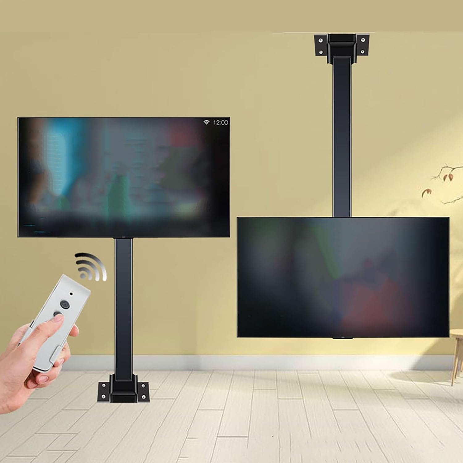 Soporte de Pared para TV, Soporte de Techo motorizado Ajustable, Compatible con la mayoría de televisores de 26 a 70 Pulgadas, con Control Remoto y diseño de Interruptor.