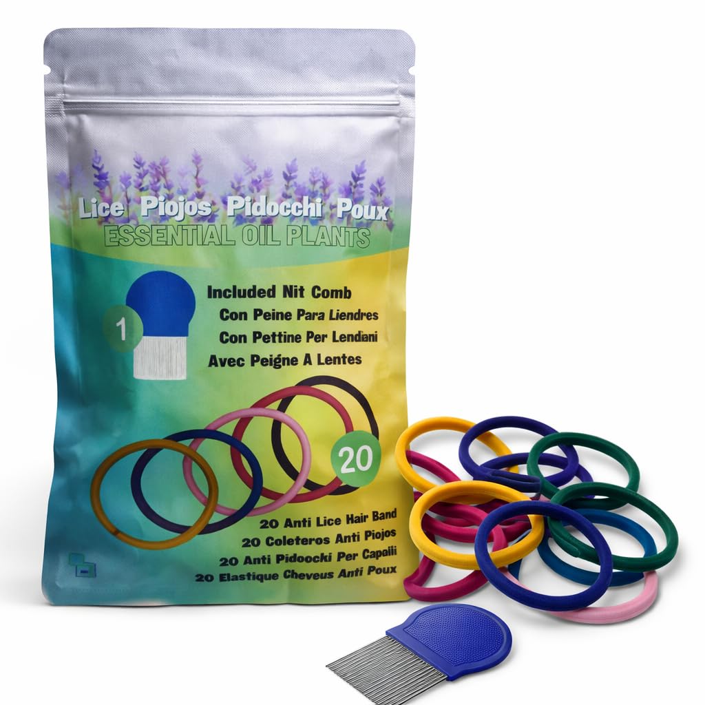 Anti-Lice Hair Bobbles | Pack of 20 in Zip Pouch | 100% Natural Essential Oils | Lavender Rosemary Tea Tree Peppermint | Includes Nit Comb