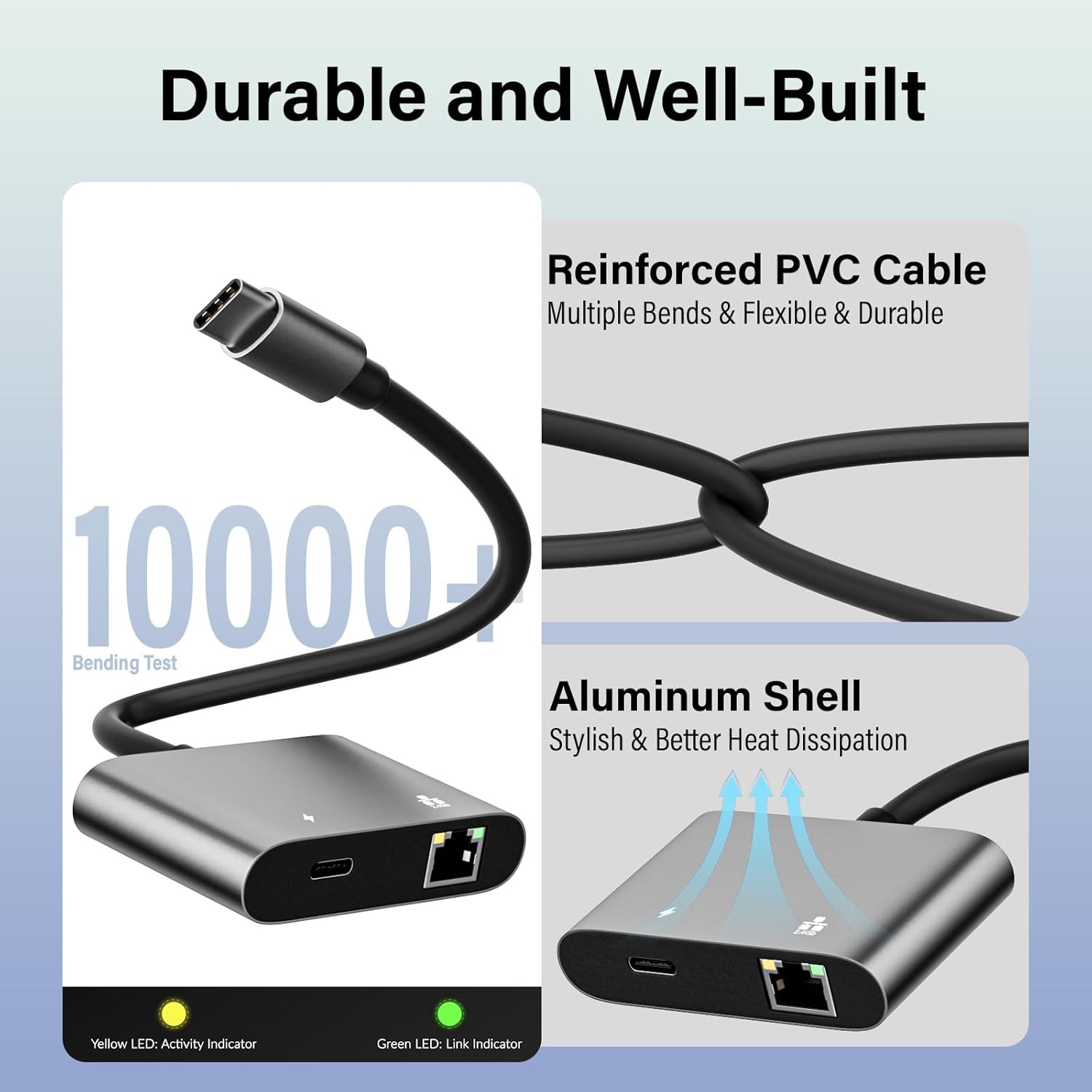 USB C to Ethernet Internet Adapter 2.5Gbps, 2-in-1 Aluminum Type C 3.1 to RJ45 LAN Network Adapter with 60W USB-C PD Charging Port for iPhone 17/16/15, iPad,Galaxy,Laptop,PC, MacBook,Switch