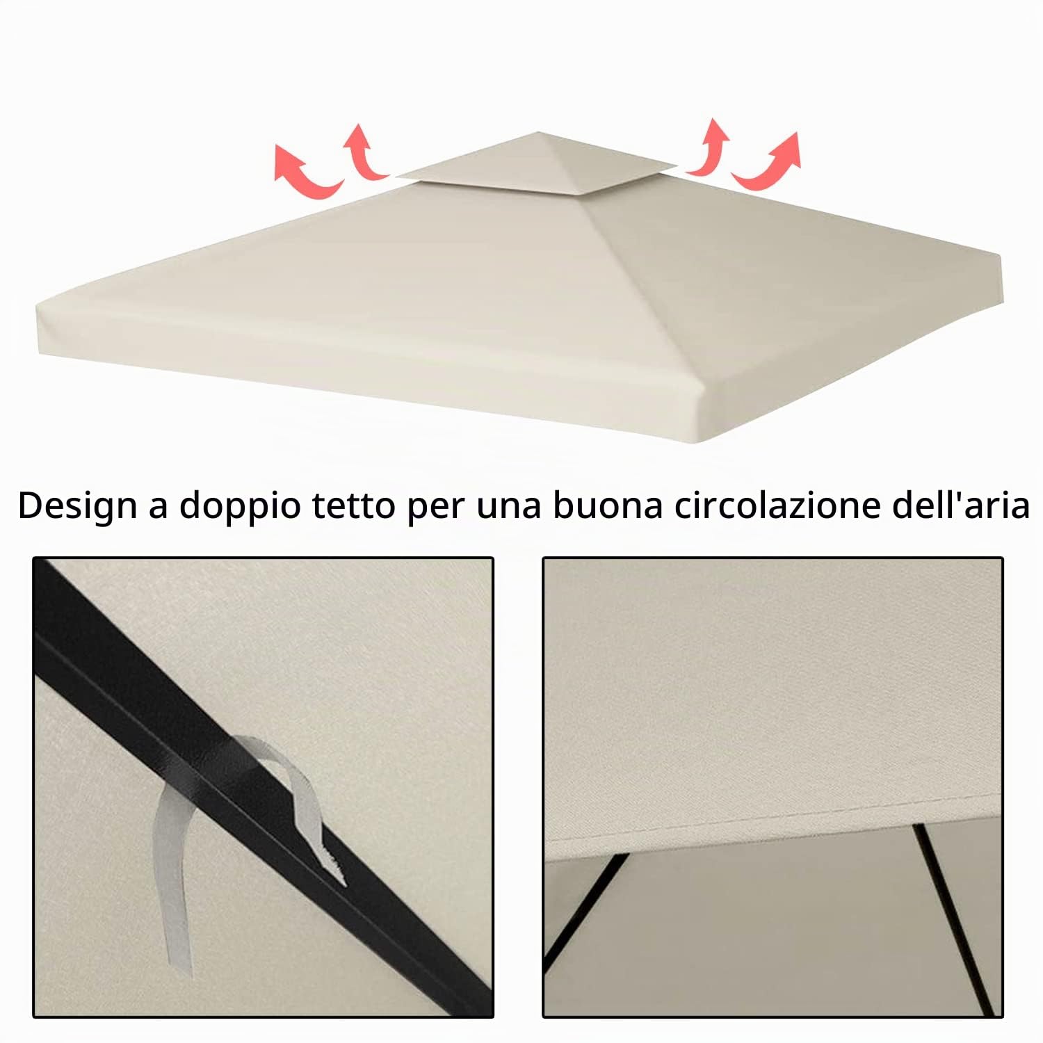 Sonnewelt - Tetto di ricambio per gazebo 3 x 3 m, impermeabile, copertura di protezione UV, doppio tetto, protezione per feste, beige