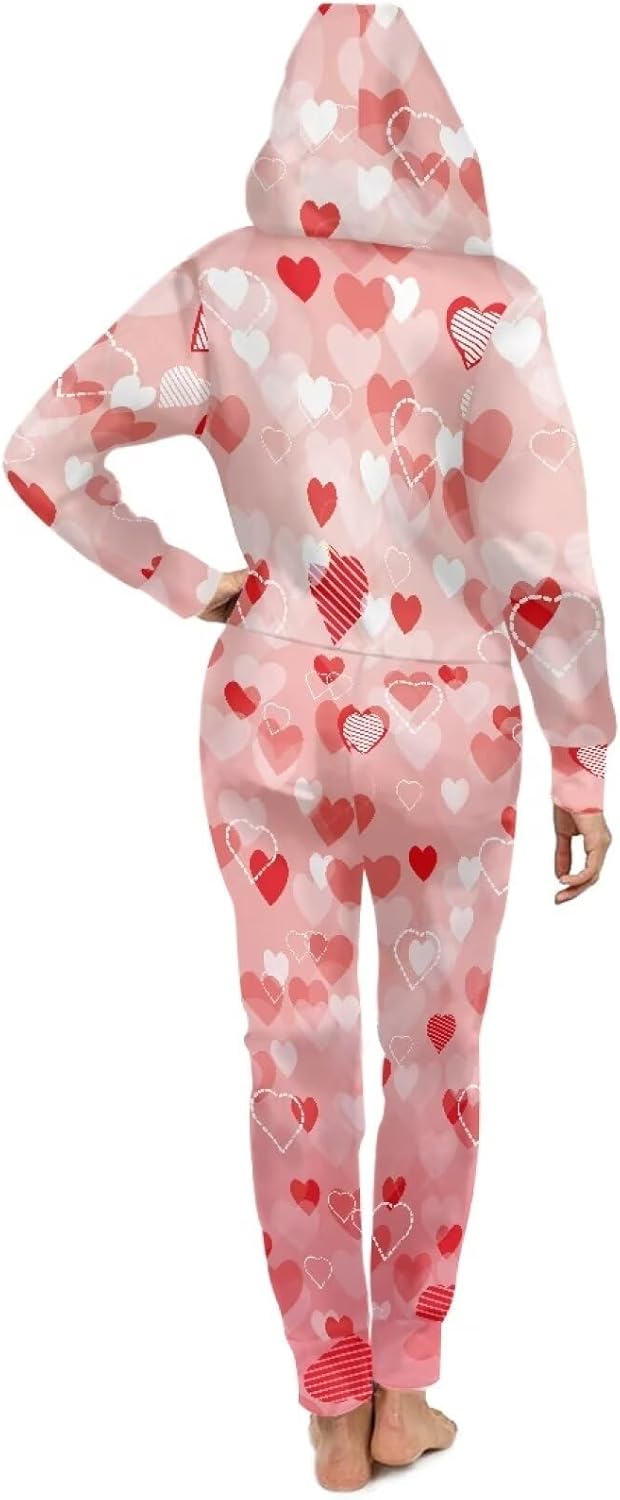 Xhuibop Unisex Onesies Long Sleeve Hooded Jumpsuit Adults Romper Pajamas Plus Size