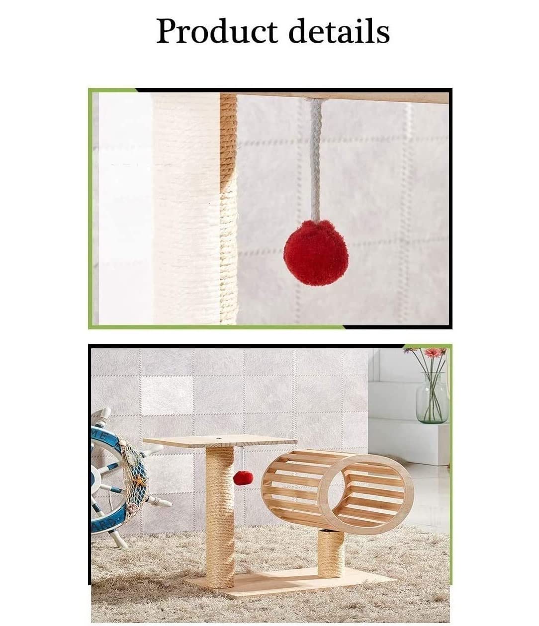 Albero Tiragraffi per Gatti Piattaforma di Riposo Struttura per Arrampicata per Gatti in Legno Massello Lettiera per in Sisal Casetta per Tiragraffi per per