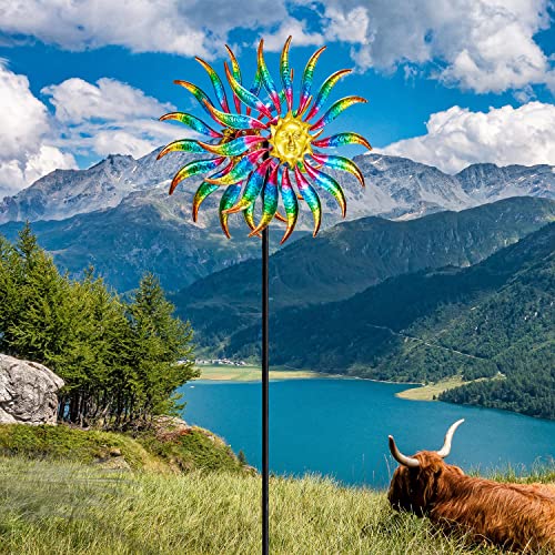 Fawgold 75 Inch Wind Spinners, 360 ​​Degrees Sun Wind Sculpture With Metal Stake, Outdoor Wind Catcher For Garden Patio Yard Lawn Decorations（Multicolor） #TOP1