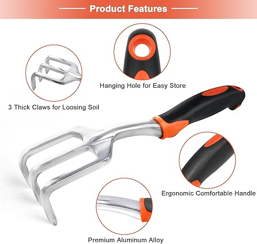 Miniatura 3 de Rastrillo de mano herramienta de jardín, cultivadores de mano resistentes para jardinería, pequeña herramienta de garra de jardín con mango