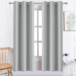 Yakamok Light Grey Blackout Curtains, Thermal Insulated Room Darkening Grommet Drapes for Bedroom(38Wx72L, One Pair)