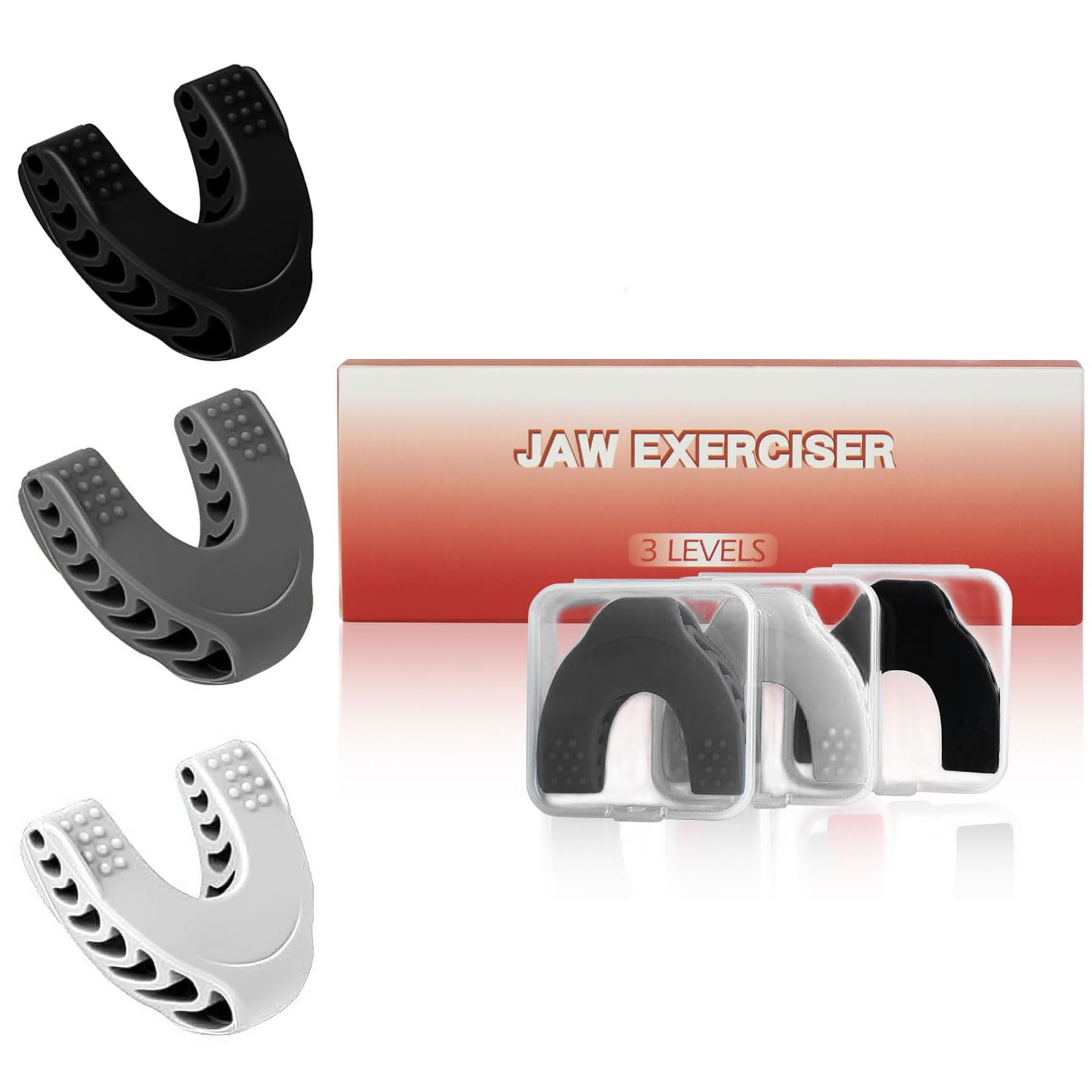 3PCS Jaw Trainer, 3 Resistance Levels Silicone Jaw Exerciser for Men & Women, Activating Tightening Strengthening Facial Muscles Jawline Trainer,Jaw Workout and Face Exerciser