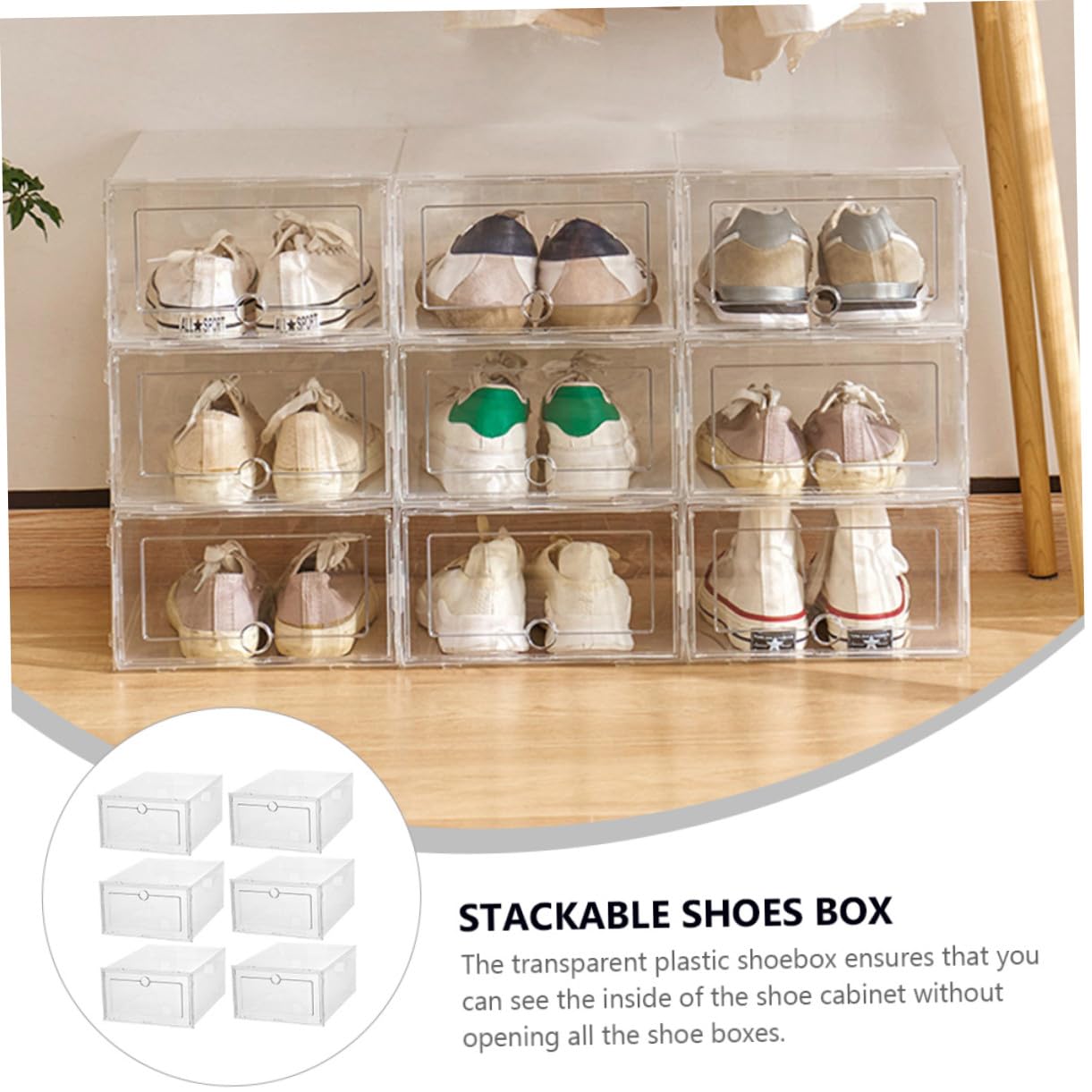 Gatuida 6 Pcs Caja de Zapatos Apilable Estuche para Zapatos Cajones Transparentes de Plástico Almacenamiento en Casa Seguro y Práctico