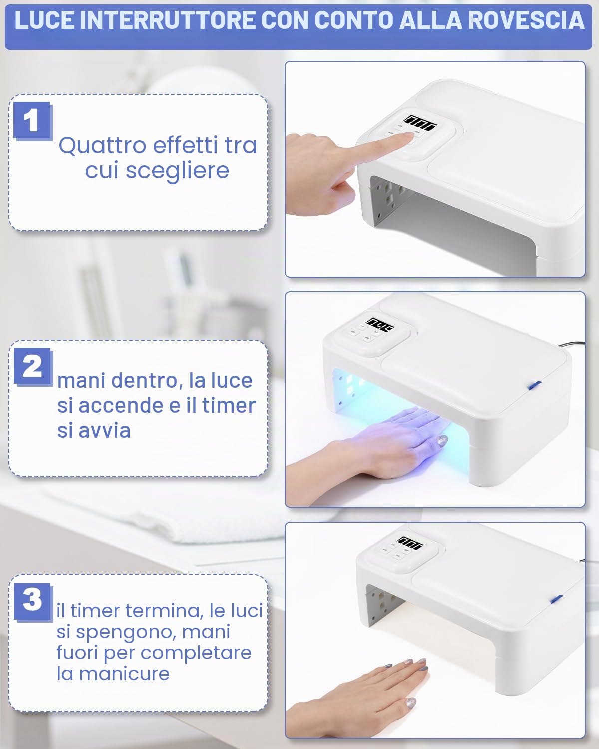 Zounin Lampada LED UV da 180 W, per unghie in gel, pieghevole, portatile, professionale, veloce e veloce, con 4 timer, lampada per asciugare le unghie con sensore, display LCD per unghie in gel