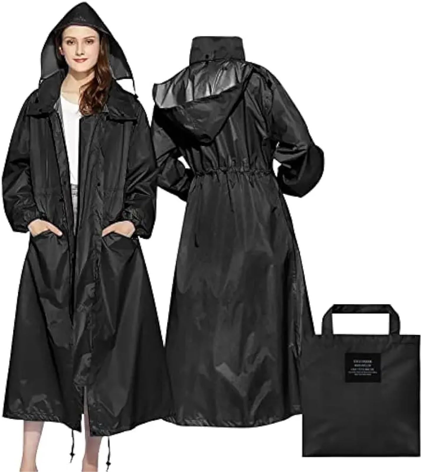 Poncho impermeable Chubasqueros largos for mujer, chaqueta impermeable, plegable, con capucha, cortavientos, ligero, cintura ajustable for exteriores Para acampar