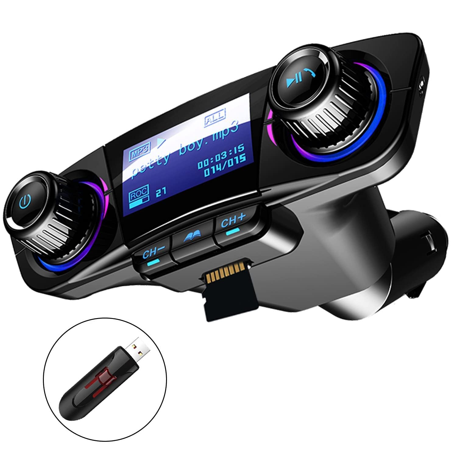 Bluetooth trasmettitore FM lettore MP3 kit vivavoce per auto wireless radio audio compatibile con Dual USB 5 V 2.1 A U disk TF Card
