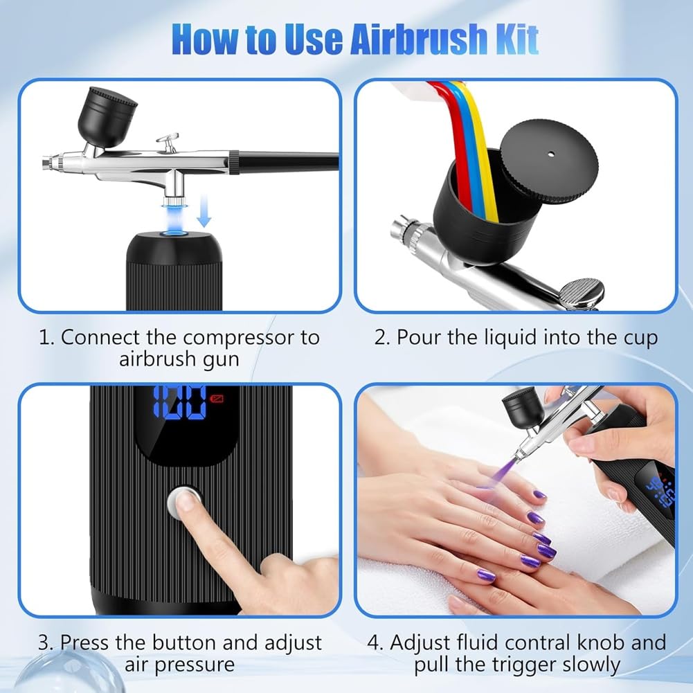 Airbrush-Set mit 0,3/0,5 mm Düsen, Hochdruck-Kompressor, 28/38/48 PSI, verstopfungsfreies Design zum Schminken, zum Malen für Gebäck, Make-up