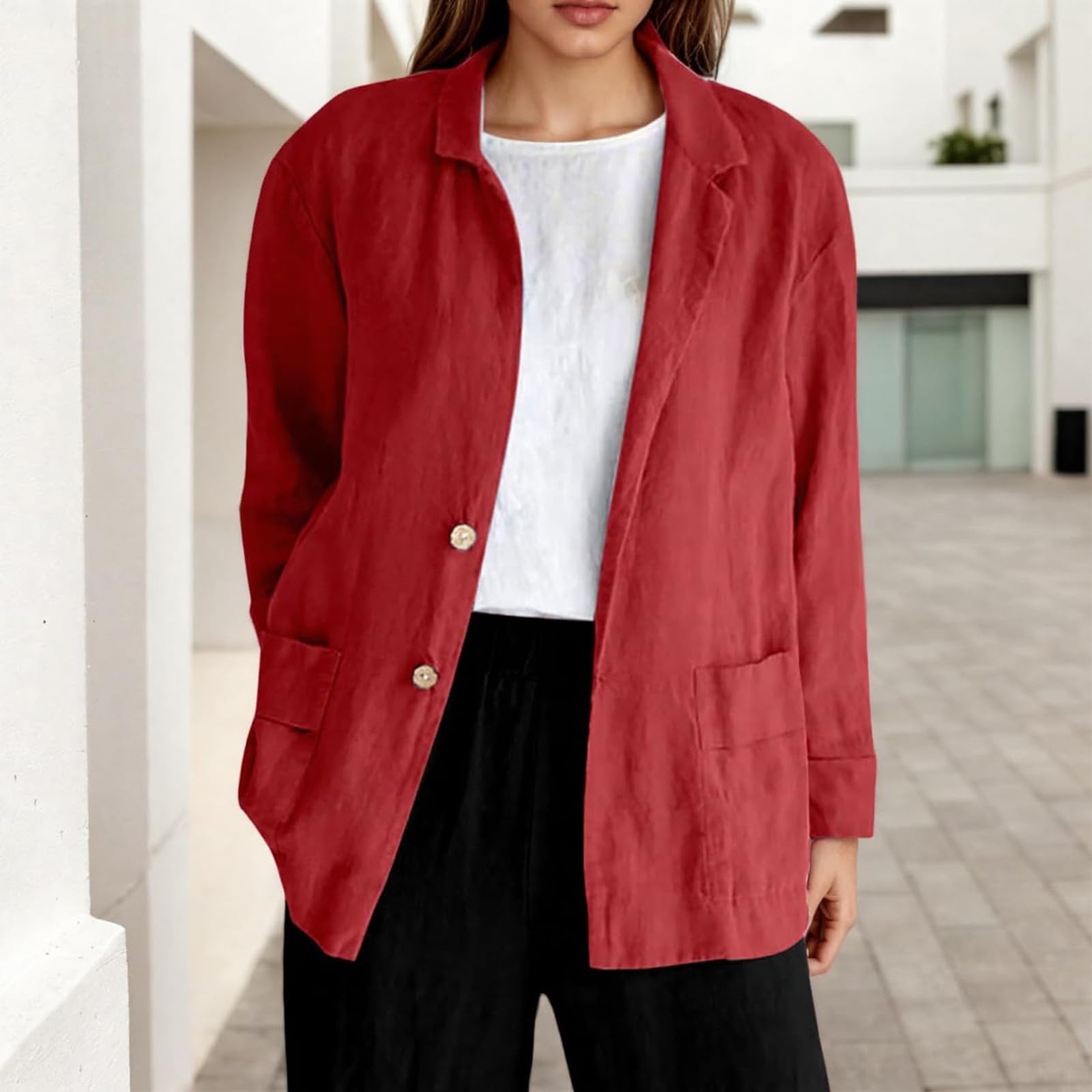 Mélange de coton et de lin doux décontracté pour vestes chemises boutonnées pour femmes, hauts d'automne légers à superposer en mélange de coton et de lin doux, décontracté pour vestes chemises