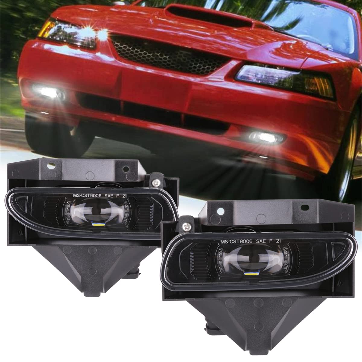 BYKIT LED Fog lights Assembly Compatible with 1999 2000 2001 2002 2003 2004 Ford Mustang GT LED Fog Light DOT Approved Replacement Accessories 1 Pair