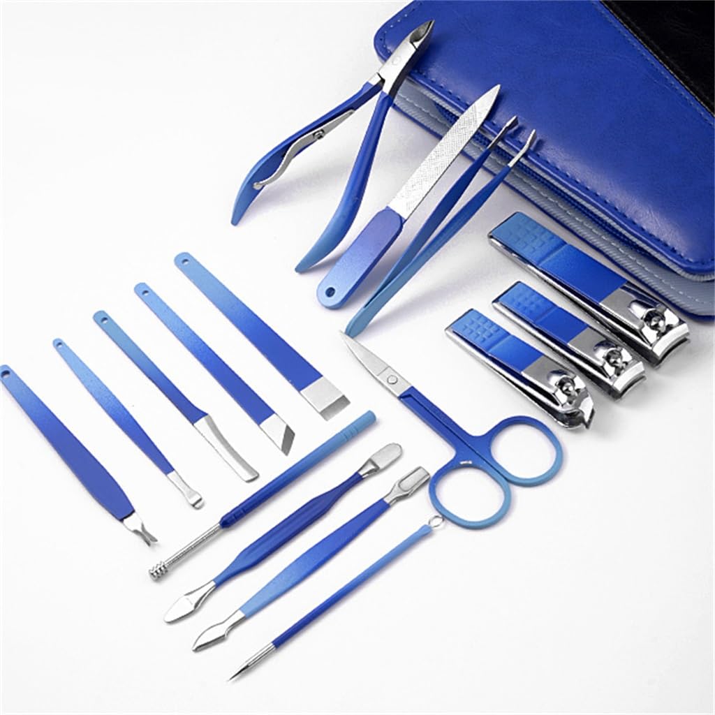 Ensemble de Coupe-Ongles Multifonctions, kit de manucure, Coupe-Ongles, Ciseaux (Bleu 16 x 11,5 x 3 cm)