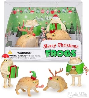 Archie McPhee Mini Merry Christmas Frog Vinyl Novelty Figures (Set of 4)