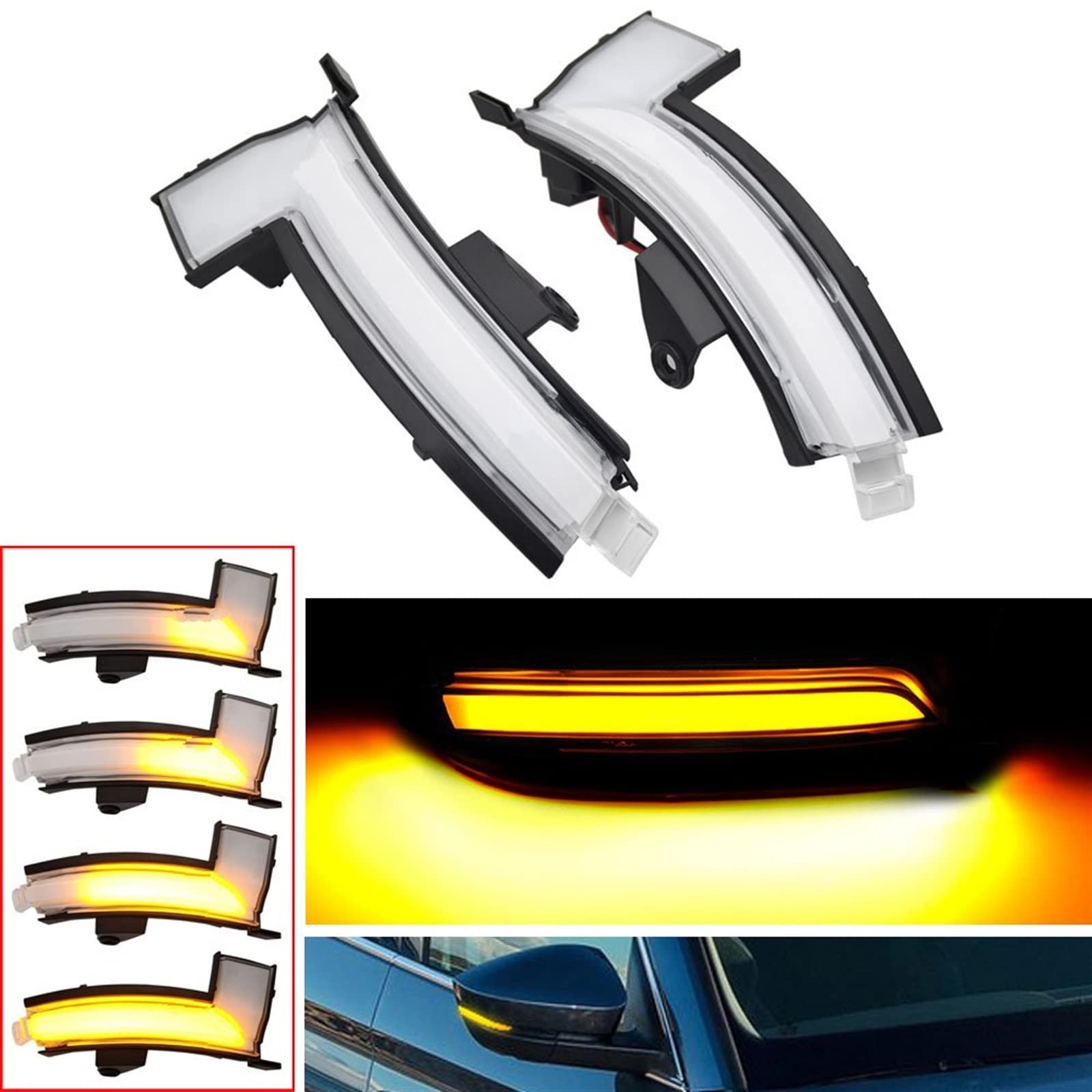 Luces Señal Giro Indicador Intermitente Espejo Lateral Dinámico Secuencial Coche Compatible con Skoda para Kodiaq 2016-2021 para Karoq 2017-2021 OE: 565.949.101 Luz Señal Giro Coche(Crystal)