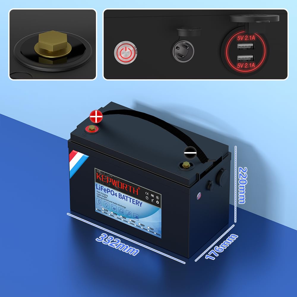 FLLYROWER LifePo4 akumulator 12 V 100 Ah, akumulator litowy BMS do silnika trollingowego, paneli słonecznych, urządzeń gospodarstwa domowego, obsługa seryjna i równoległa