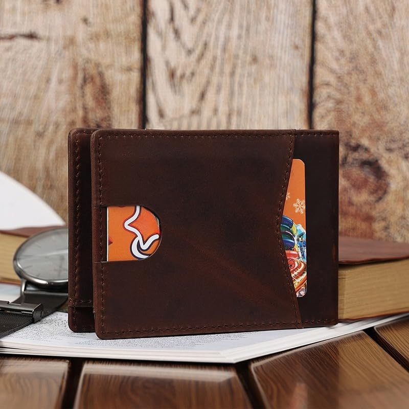 Genuine Leather Wallet for Men RFID Blocking Slim Bifold Minimalist Front Pocket with Money Clip Thin Design (Coffee)4