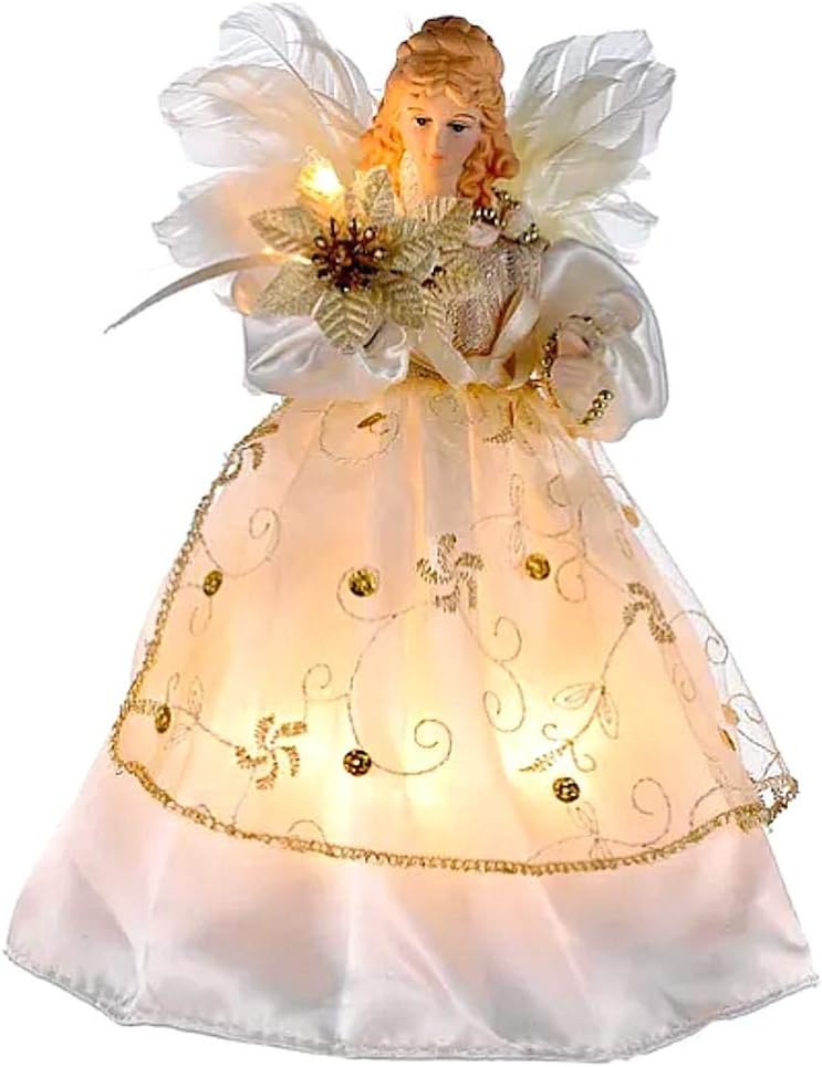 Kurt Adler 10-Light 9-Inch Ivory and Gold Angel Treetop