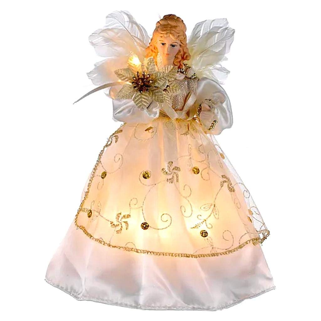 Kurt S. Adler Kurt Adler 10-Light 9-Inch Ivory and Gold Angel Treetop