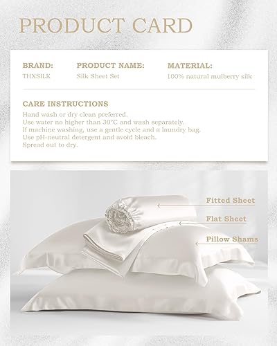 Miniatura 8 de THXSILK Juego de sábanas de seda de 4 piezas, sábanas de seda 7A+, juegos de ropa de cama de lujo, ultra suaves, duraderas, 100% seda de morera de