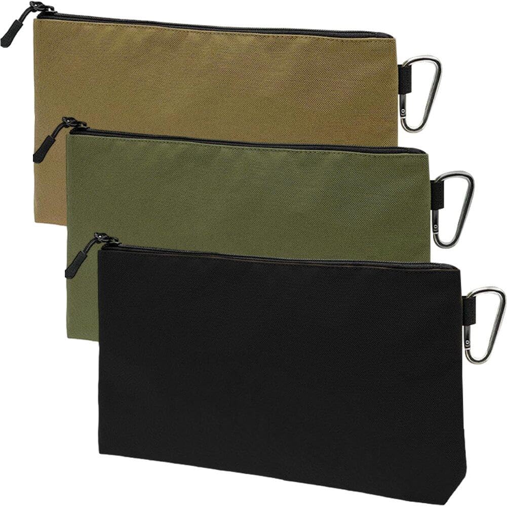 Sac à outils polyvalent à fermeture éclair avec mousqueton - Lot de 3 pochettes de rangement
