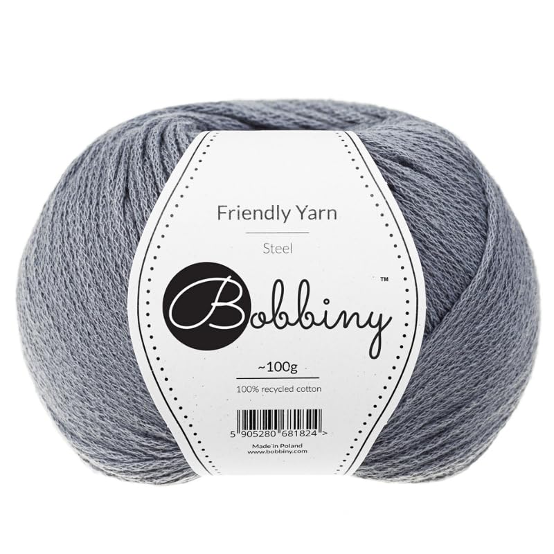 Bobbiny Friendly Yarn 100% Recycled Cotton for Knitting Amigurumi Macrame Crochet ∼200m (Steel)