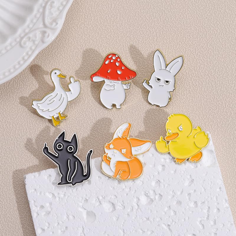 Image of Funny Cat with Middle Finger Brooch Pin - Creative Humor Animal Give the Finger Gesture Lapel Badge