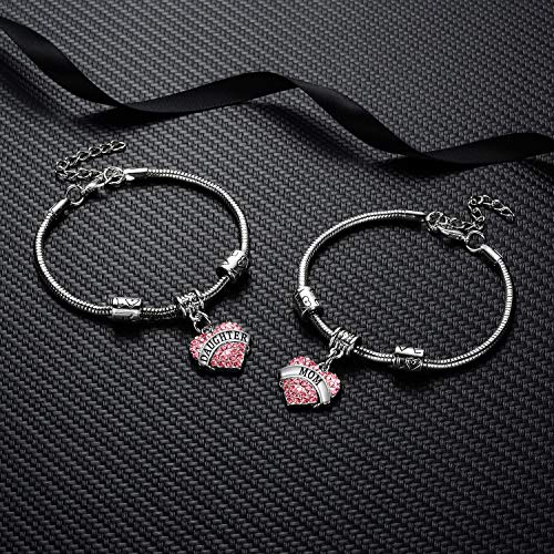 YEEQIN Set of 2 Crystal Heart Mom Daughter Charm Bracelet Jewelry Gift for Mother and Daughter2