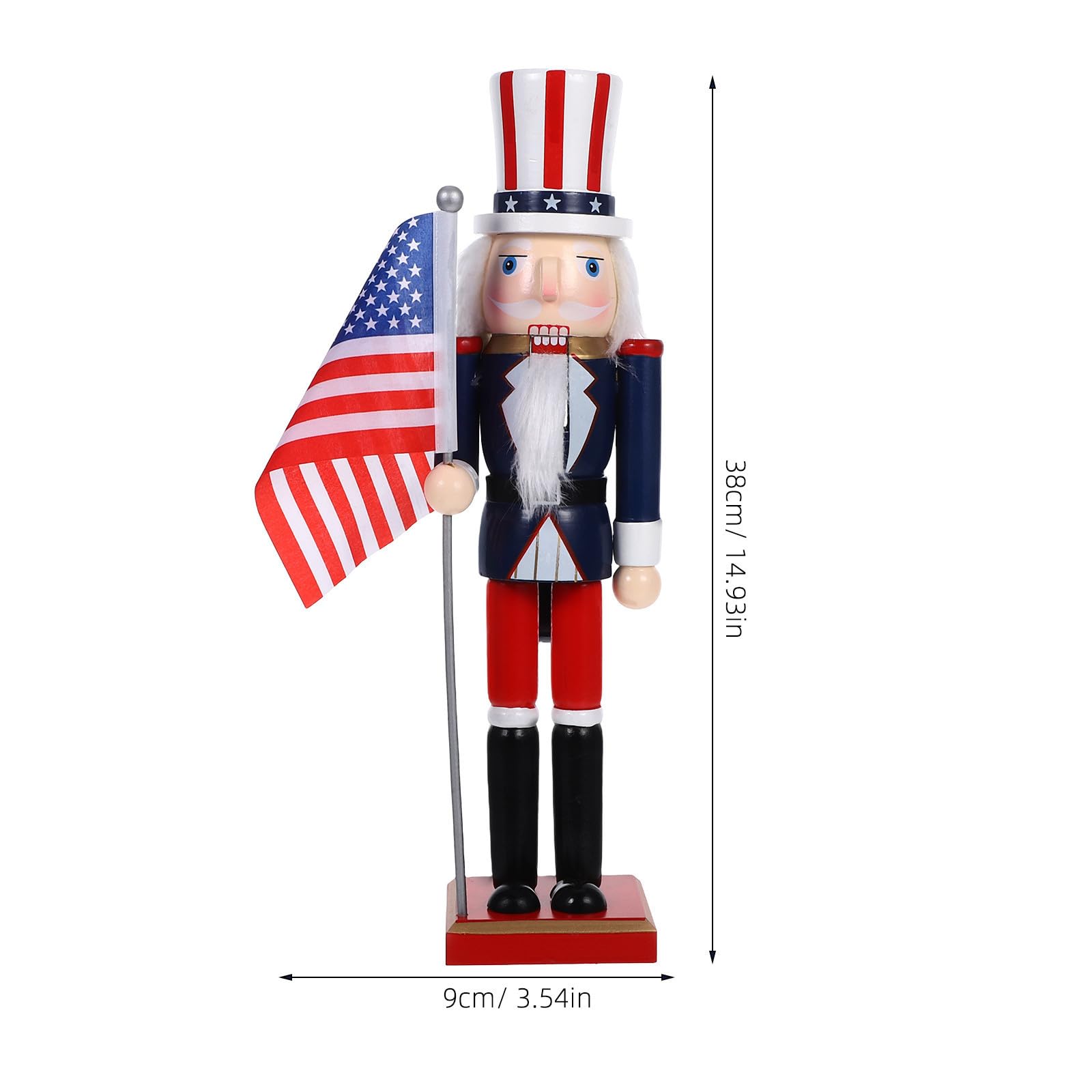 jojofuny Patriotischer Nussknacker Soldatenfigur 38cm mit Beweglichem Mund und Usa Flagge Traditionelle Weihnachtsdeko für Fensterbank und Regal