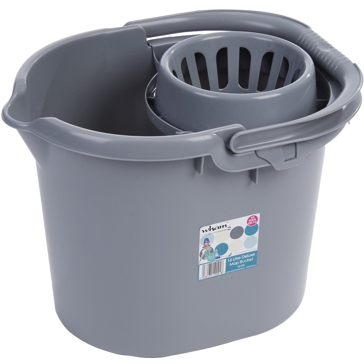 Bucket with Moppr Esse, Strong Handle, Spout Grey 40x29,5 cm 16 L: Wischtuchpresse Mop Press Bucket Cleaning Carts