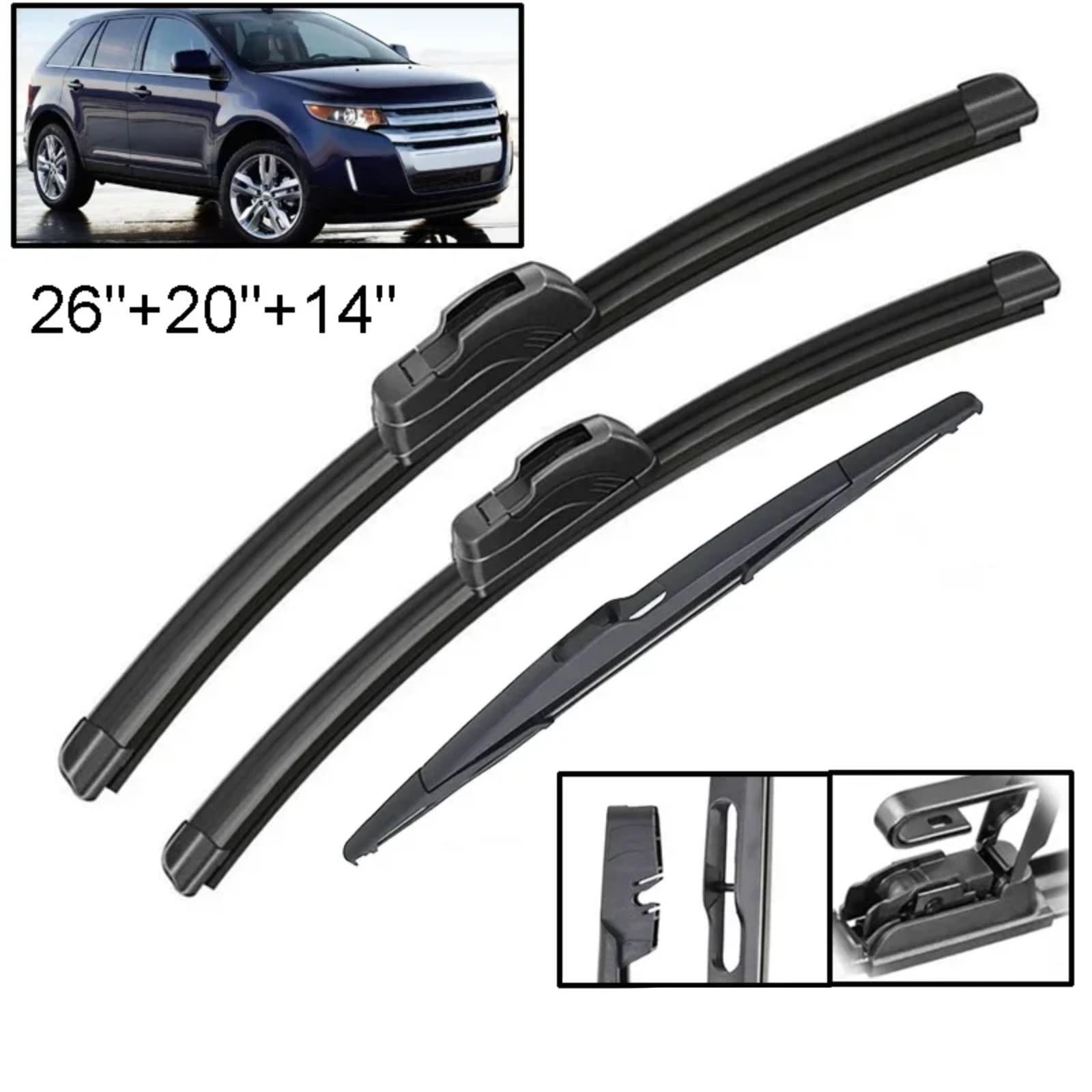 Kit Spazzole Tergicristallo Auto Per Ford Per Edge MK1 2007-2014 | Set spazzole tergicristallo anteriori posteriori per parabrezza 3 pezzi 26"20"14"