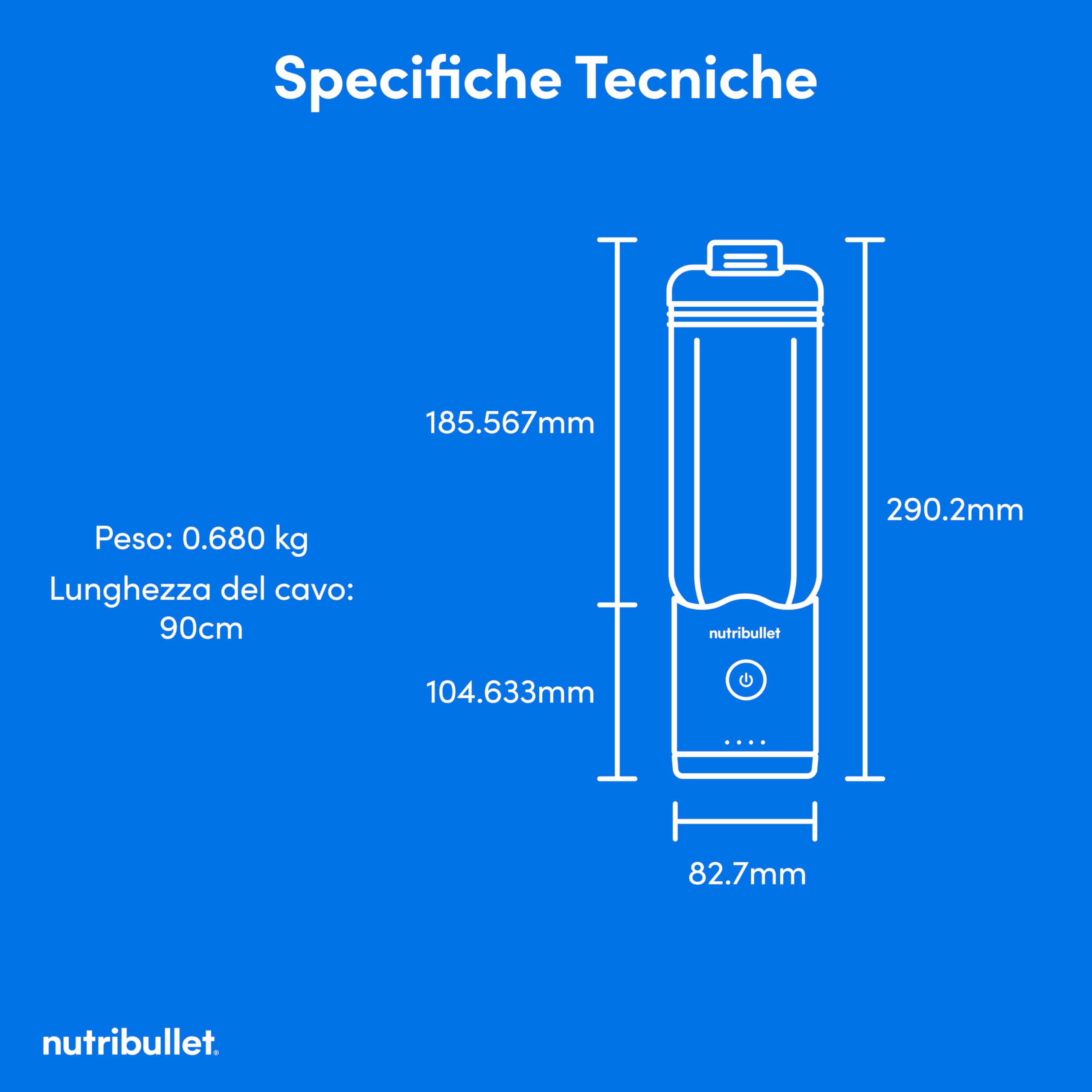 nutribullet Flex 590ml Mini Frullatore Portatile senza fili, Ricaricabile, con Manico e Tappo a Beccuccio, Tritatutto, per Smoothies e Frullati, Trita Ghiaccio e Frutta Congelata, Viola (NBP013VT)