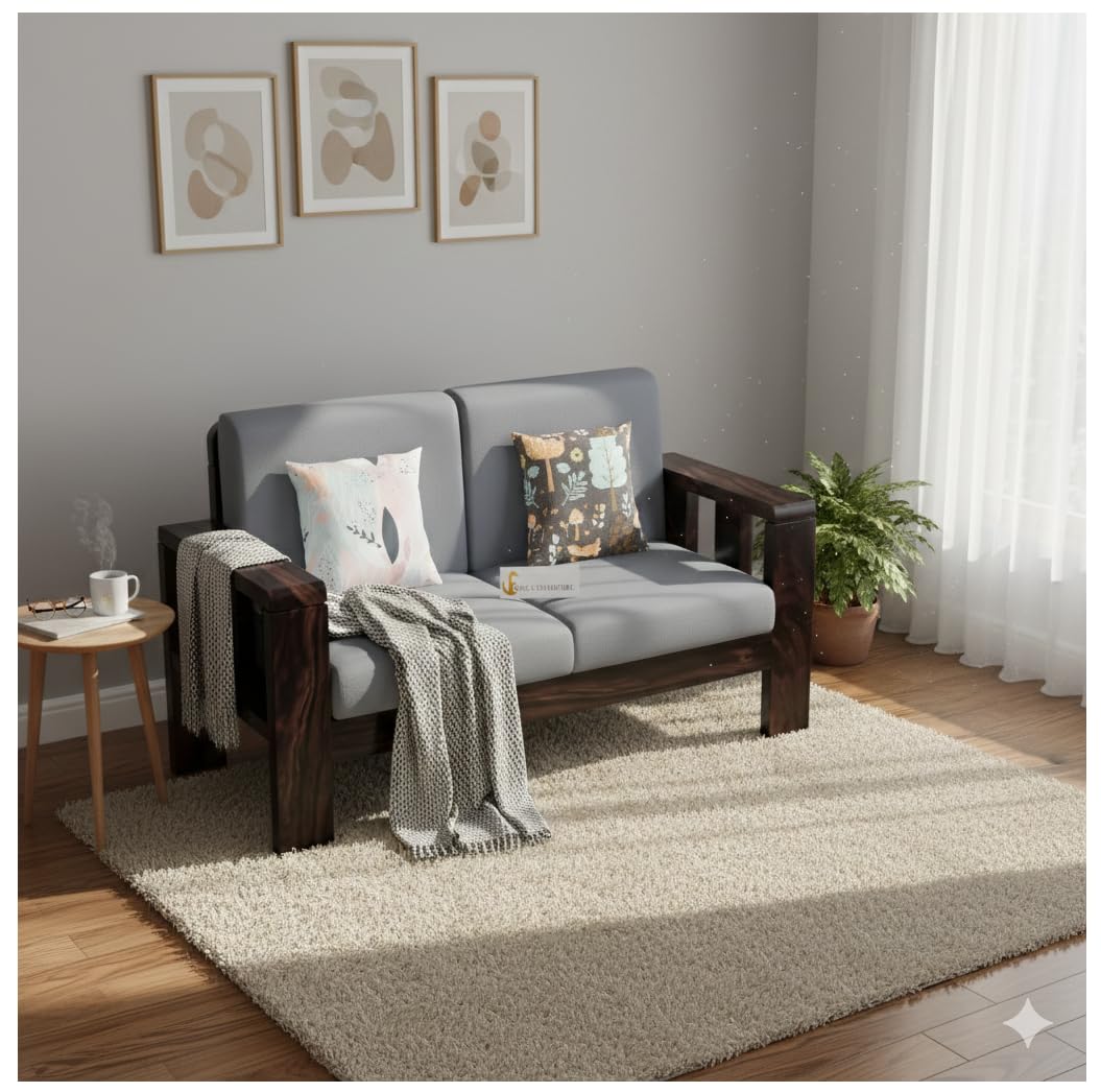 Solid Sheesham Wood Two Seater Sofa || Wooden Sofa for Living Room | Office | Guest Room | Meeting Room | Waiting Room || Finish Color - Walnut Finish ||-image-36