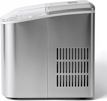 H.Koenig KB14 Eiswürfelmaschine 12kg in 24 Stunden Eiswürfel in 6min 2 Eiswürfelgrößen 120 W Silber leise Eiswürfelbereiter Edelstahl 2.1 L Eiswürfelschaufel