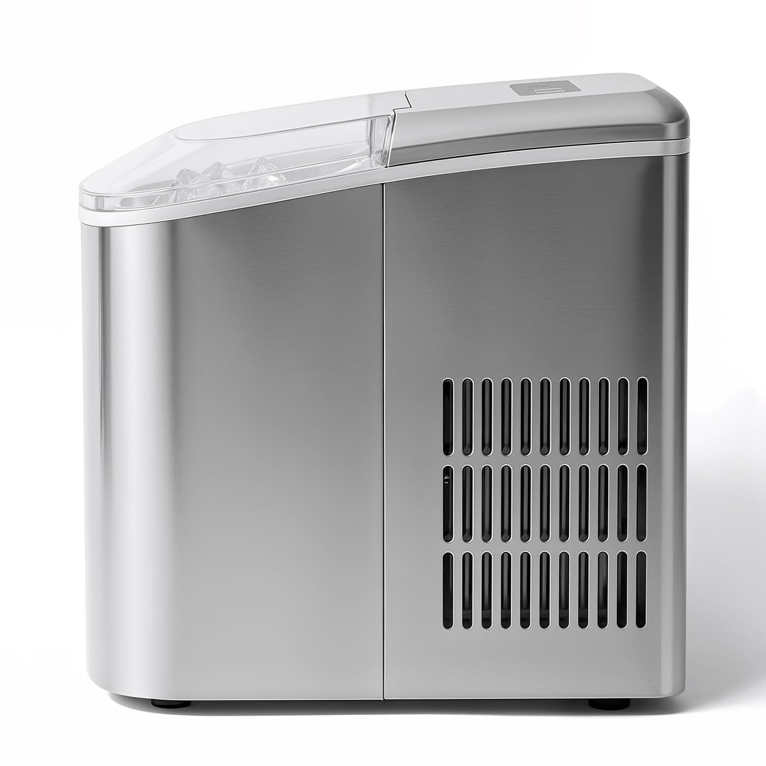 H.Koenig KB14 Eiswürfelmaschine, 12kg in 24 Stunden, Eiswürfel in 6min, 2 Eiswürfelgrößen, 120 W Silber leise, Eiswürfelbereiter Edelstahl, 2.1 L, Eiswürfelschaufel