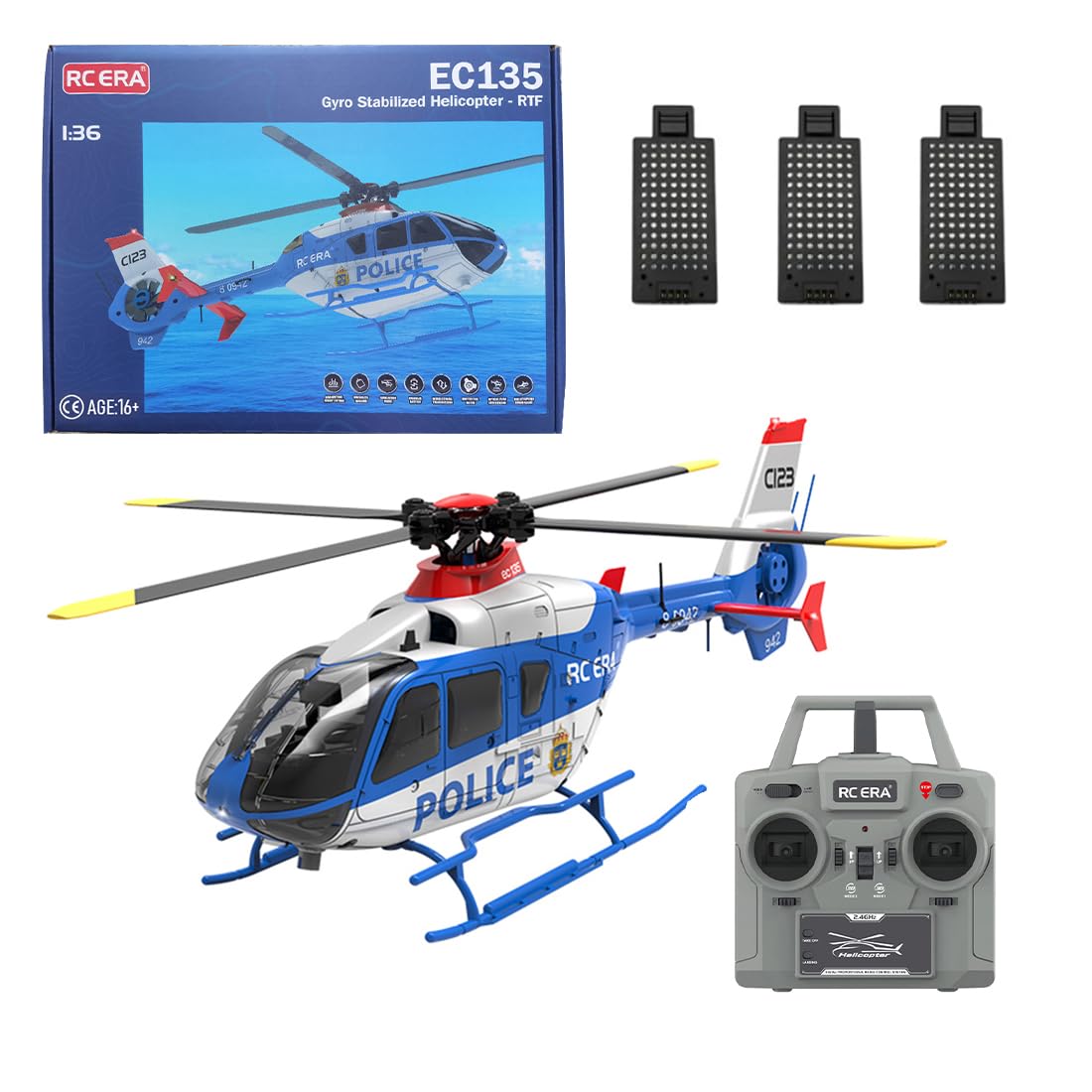 Helicóptero RC C123 EC135 para adultos, escala 1/36, 2.4G, 6 canales, helicóptero RC sin escobillas con estabilización giroscópica y retención de altitud - RTR