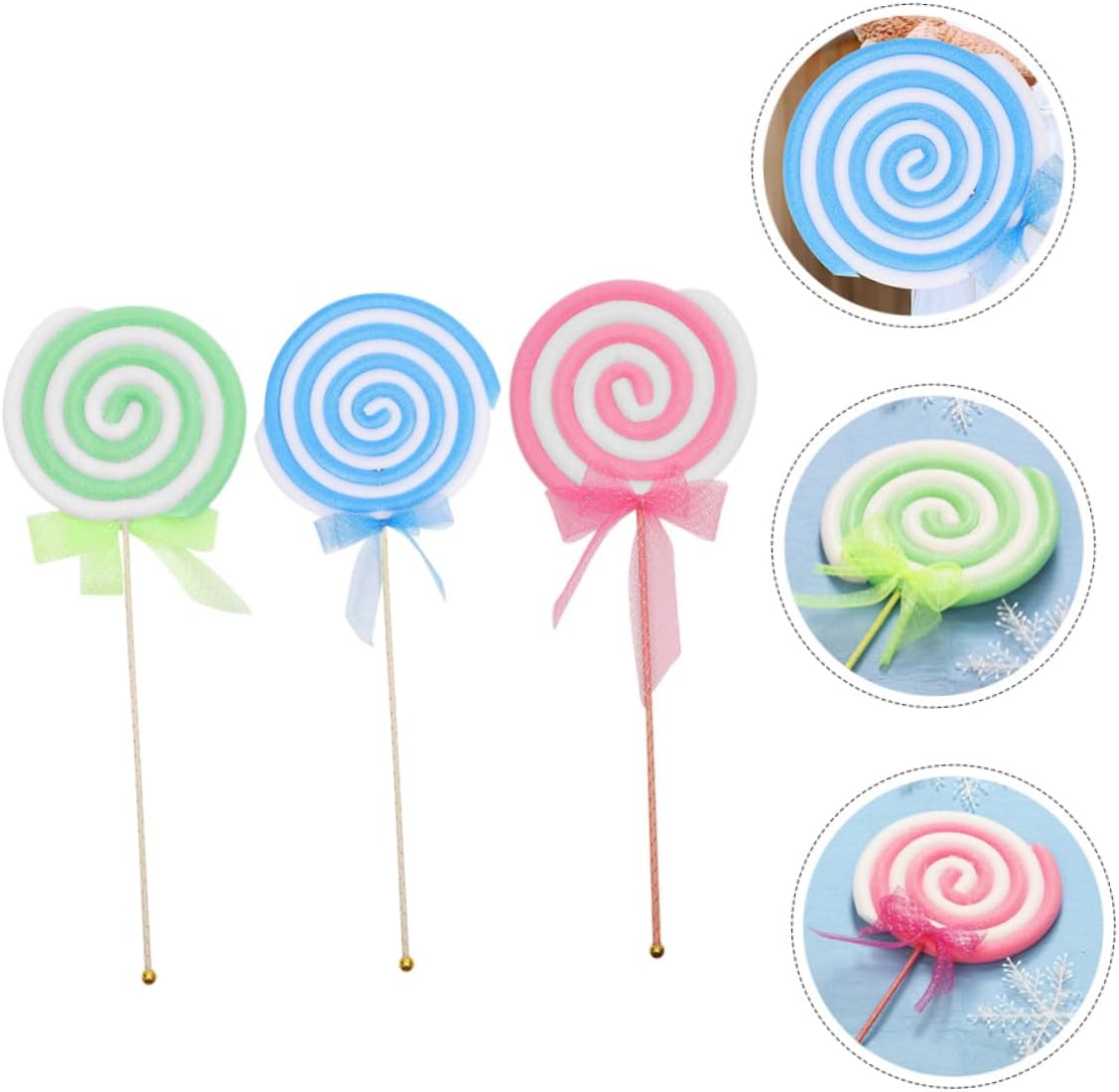 Cabilock 3pcs Small Foam Lollipop Photo Props Set, Red Green Blue Fake Candy Decorations for Party, Wedding, Store Display and Photobooth Supplies