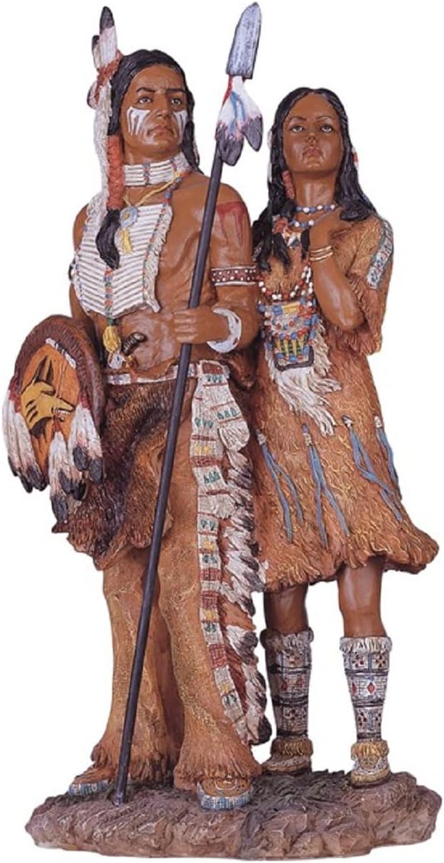 ICE Armor 17" H Indian Warrior with Wolf Statue Native American Decoration Figurine Office Desk/Home/Living Room/Table Decor, Perfect House Warming Gifts for New Home