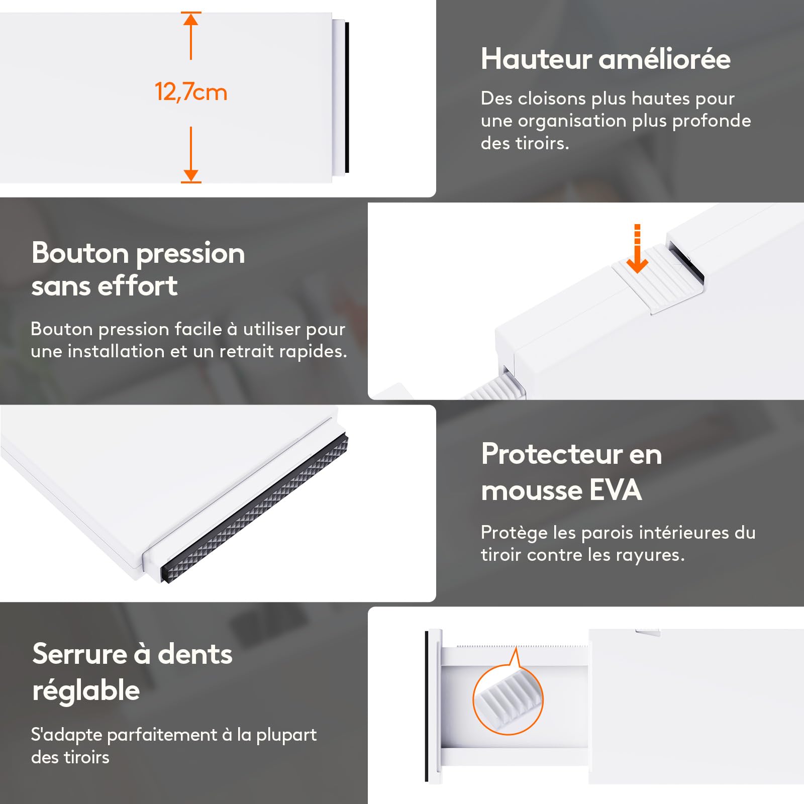 Lifewit Set van 6 ladeverdelers, verstelbare ladeverdelers voor binnenlengte 35-50 cm en hoogte > 20,5 cm, organizer opbergsysteem voor kledingkasten, luiercommodes, bureau, keuken, wit