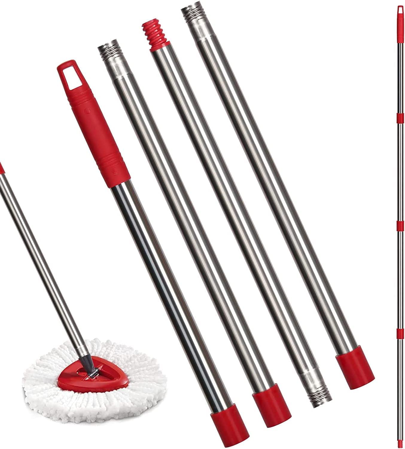 OUZHOU Manche Télescopique 4 Sections Pour Balai Vileda – Acier Inoxydable, Réglable 72,5-138 Cm, Filetage Allemand